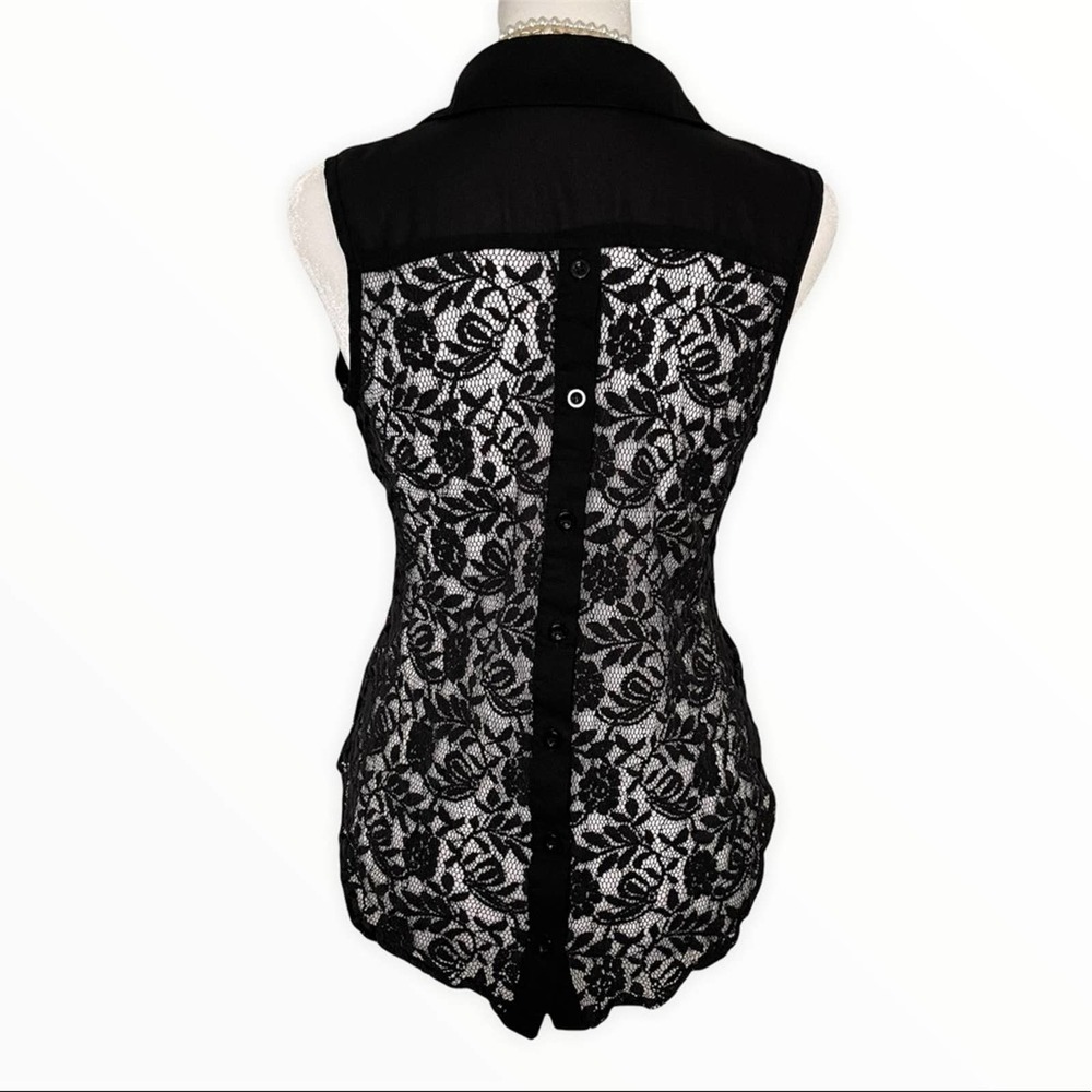 EDGE Black Collared Lace Back Sleeveless Top - Picture 1 of 4